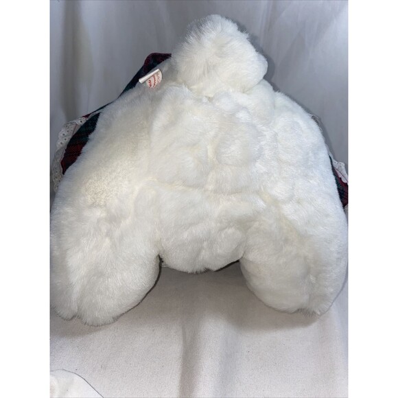 Vintage Jingle Bear Girl Christmas Plush Stuffed White Teddy Bear Holiday Plaid - Picture 6 of 7